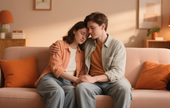 Partner Comforting Woman During Her Period